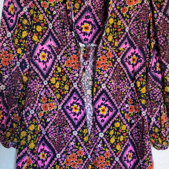 Vintage 60's Floral Dress, Long Sleeve, Cotton - Picture 10 of 14